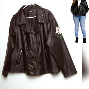 Outer Edge 3X Black Moto Jacket Studded Embroidered Floral